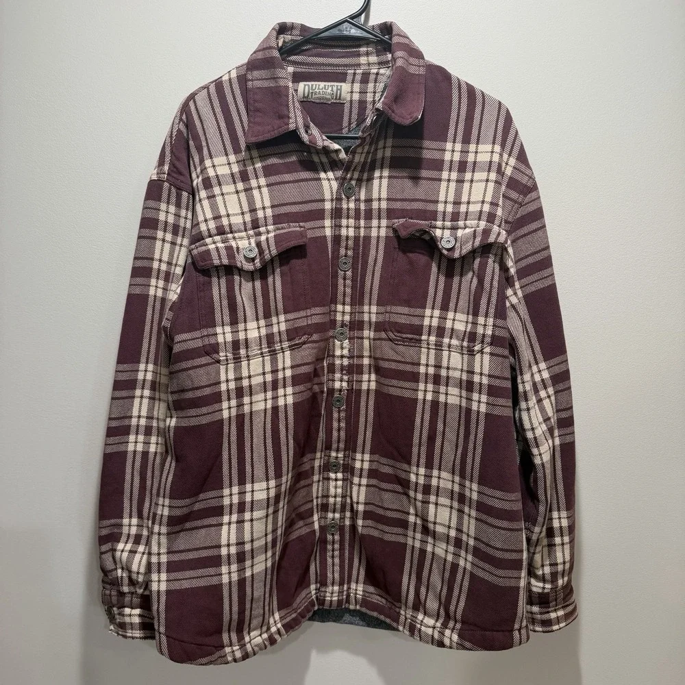 Duluth Trading Co Relaxed Fit Fleece‎ Lined Plaid Shirt Jacket Men's Large